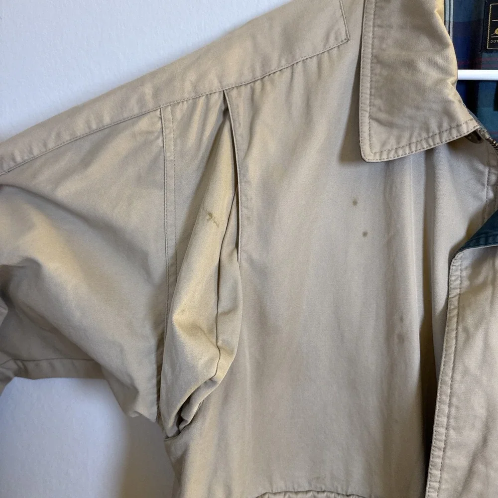 Vtg Eddie Bauer Sandstone Bomber Jacket Tan Plaid Lined Mens Large 90s Stained‎